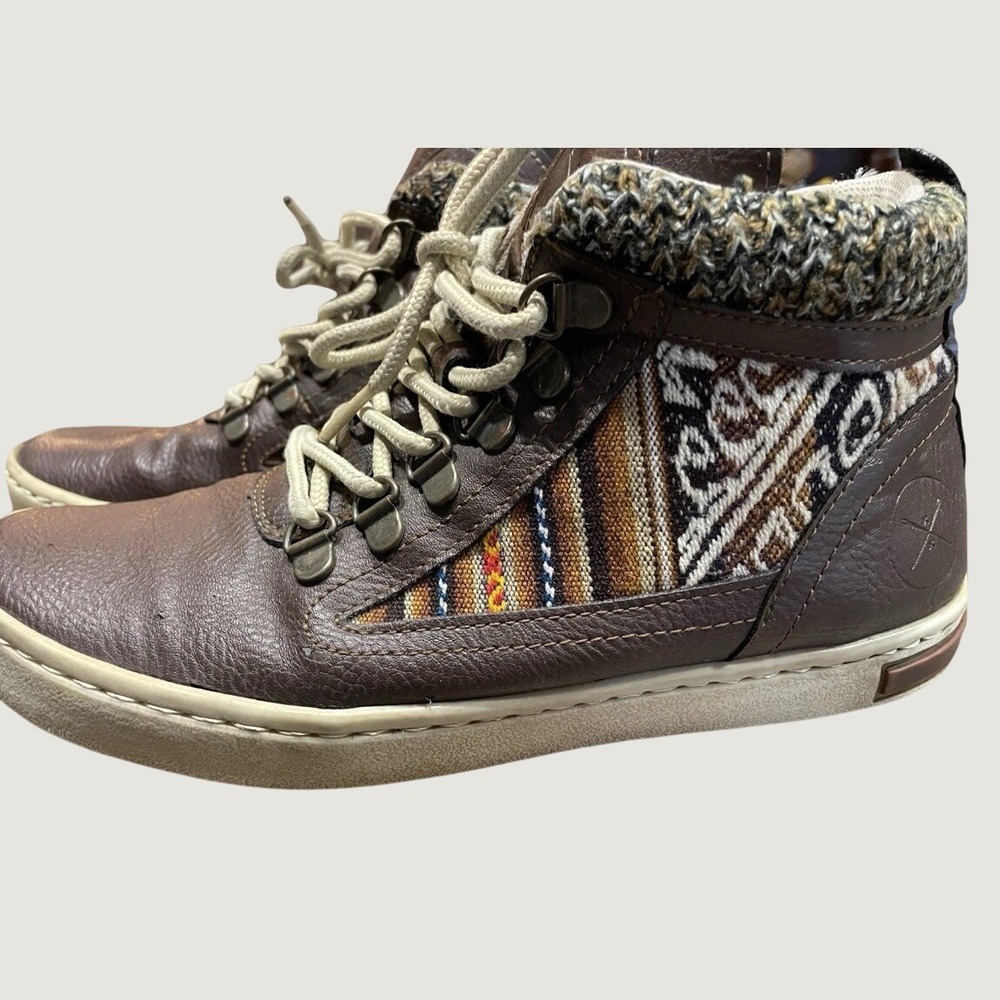 Inkkas Brown Leather Vegan Peruvian Textile Hiking, Shoes Boots Womens 8/mens 6